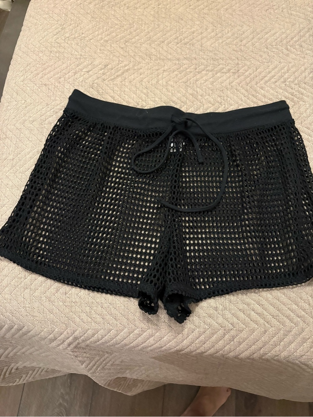 Shade & Shore Black Mesh Swim Coverup Shorts with Drawstring Waist